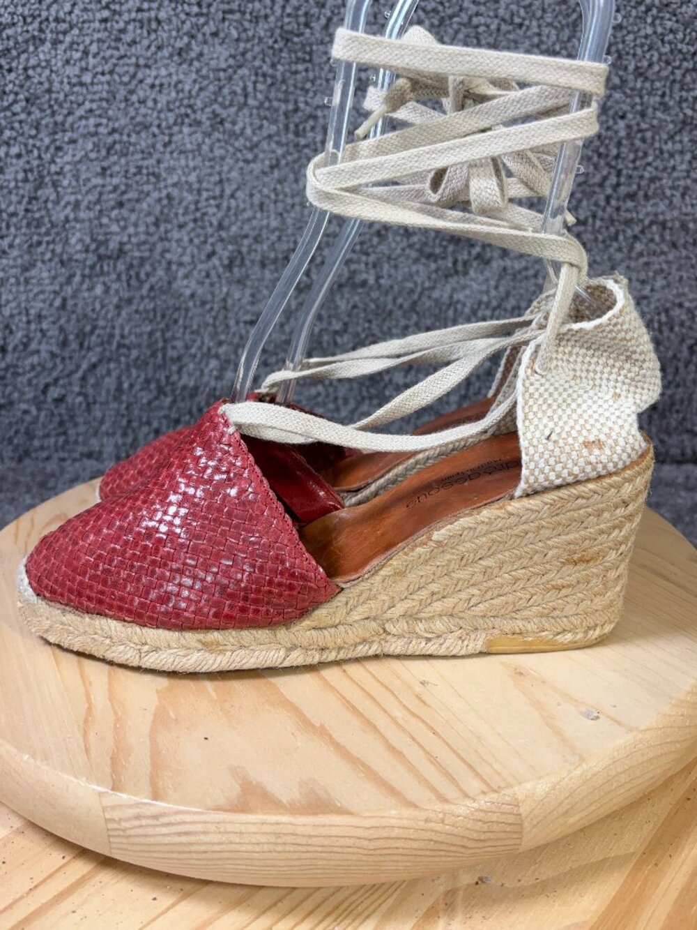 Andre Assous Sandals Espadrille Wedge Heel Shoe Women Size 9.5 Red Made in Spain